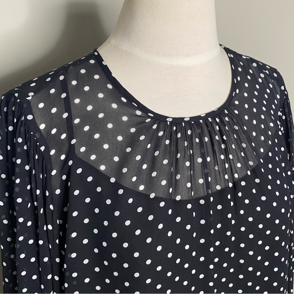 J.Crew Puff Sleeve Polka Dot Top in Lightweight Chiffon, Size Large - Picture 4 of 16